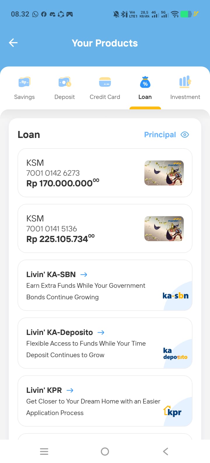 Screenshot daftar produk loan